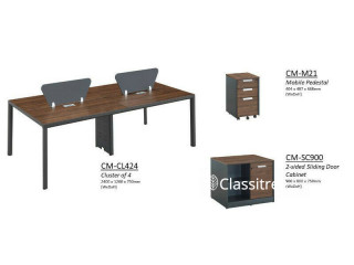 Modern Office Furniture set for Cluster Of 4   Table + Mobile Pedestal + Side Cabinet
